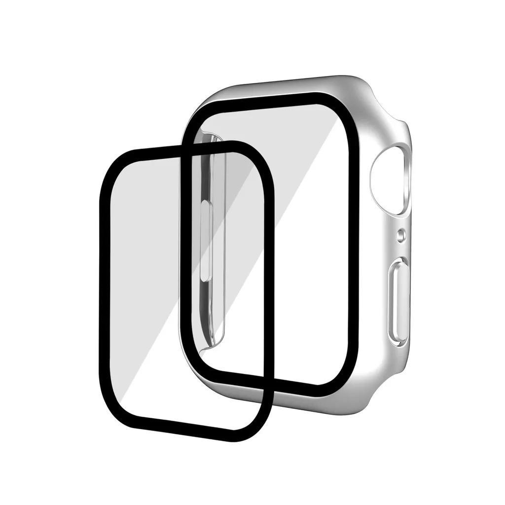 Schutzhülle Schutztasche für Apple Watch Series 7 41mm Cae Cover Displayschutz Bumper, Farbe:Silber Aluminium